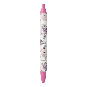 Caneta Preta Lindas Rosas Roxas Purpura Floral