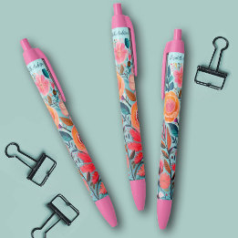 Caneta Preta Lindo Floral Botânico Feminino