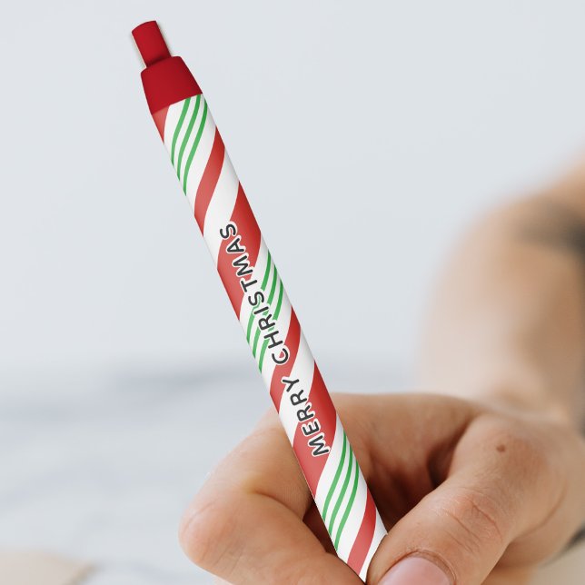 Caneta Preta Listra de Peppermint Candy Cane Natal Vermelho & V (Candy Cane Peppermint Stripe Christmas Red & Green Pen
)