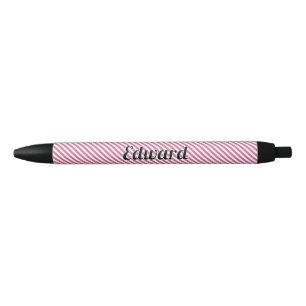 Caneta Preta Listra Rosa Suave Simples Nome Personalizado