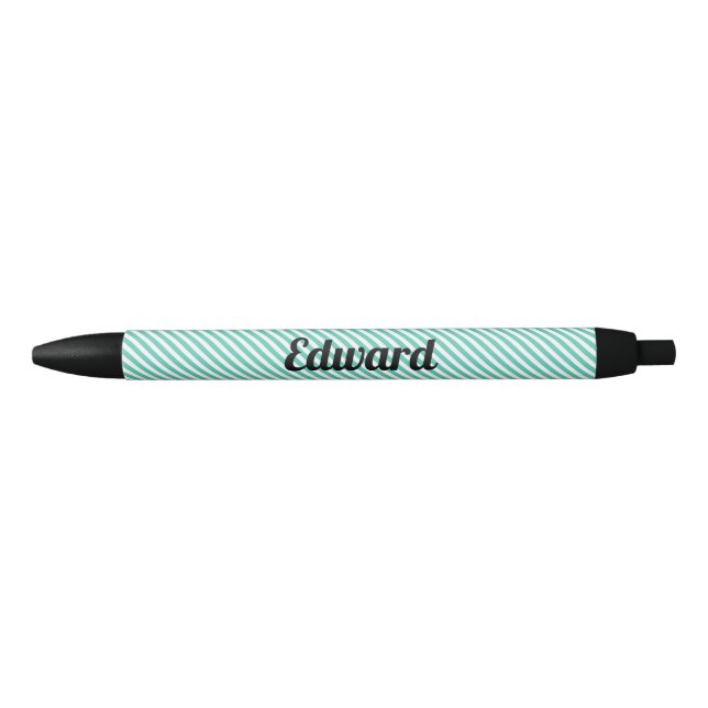 Caneta Preta Listra Turquesa Simples com Nome Personalizado (Frente)