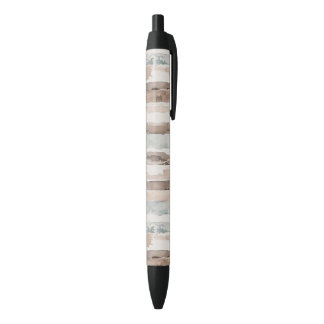 Caneta Preta Listras Azuis Claras Marrom Creme