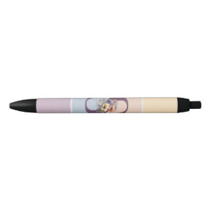 Caneta Preta Listras minimalistas Pastel com aquarelas flores