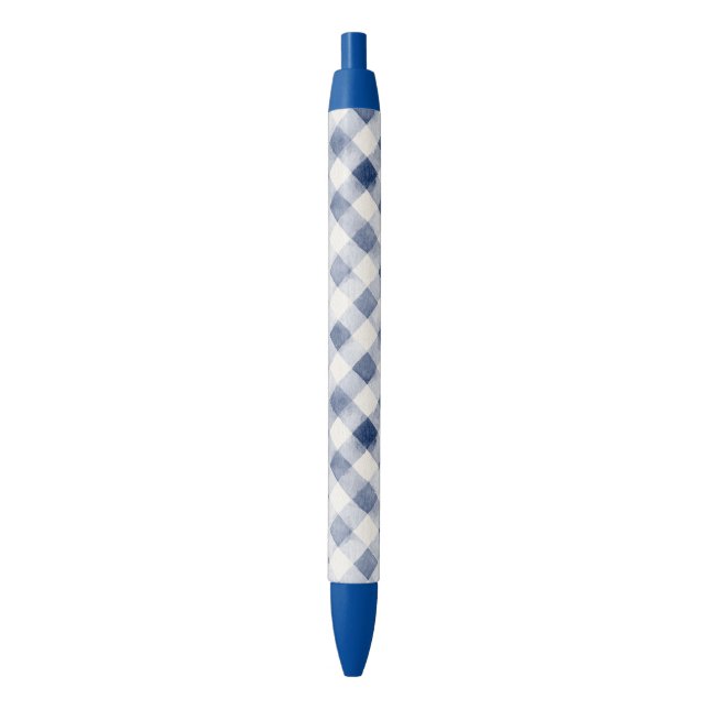 Caneta Preta Listras Xadrez Creme Azul (Frente Vertical)