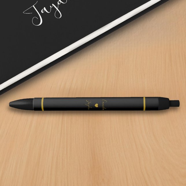 Caneta Preta Livro de Convidados de Casamento de Coração Dourad (Criador carregado)