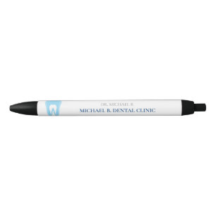 Caneta Preta logotipo de dentista simples branco azul