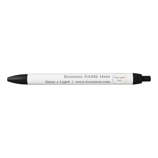 Caneta Preta Logotipo, nome, slogan preto e branco (Frente)