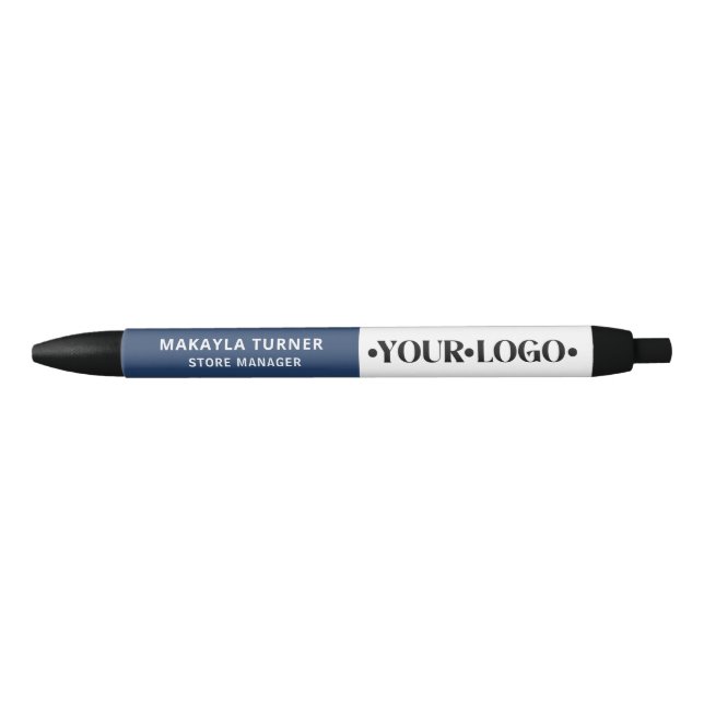Caneta Preta Logotipo Personalizado Azul (Frente)