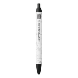 Caneta Preta Logotipo Personalizado Corporativo - Mármore Branc