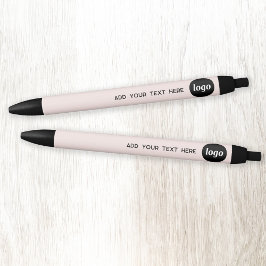 Caneta Preta Logotipo simples com texto cor-de-rosa