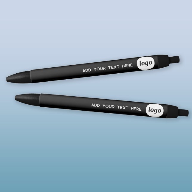 Caneta Preta Logotipo Simples Com Texto Empresarial  (Logo with custom text promotional business pens)