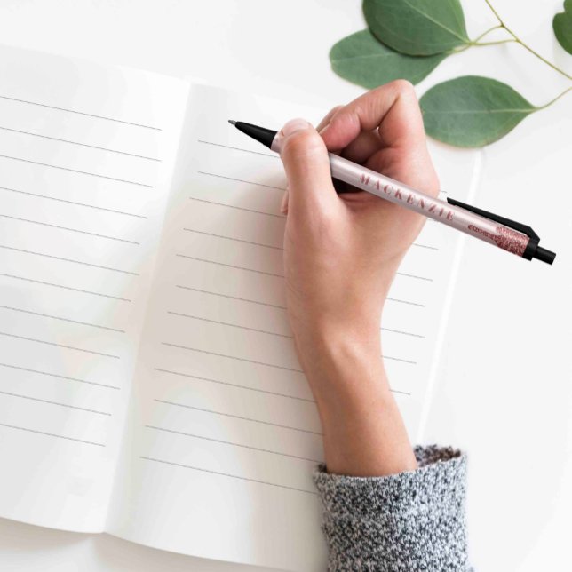 Caneta Preta Lúxo de Lixo Dourado com Rosa de Chic (Criador carregado)