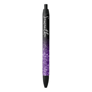 Caneta Preta Luxo Personalizado Tom Royal Roxo Glitter Ombre