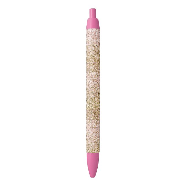 Caneta Preta Luz Brilhante Dourada Rosa Glitzy Girly Sparkle Om (Frente Vertical)