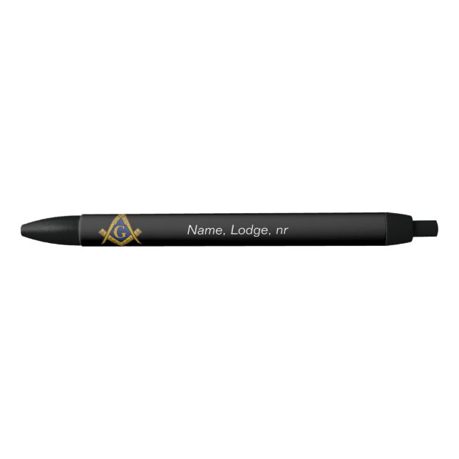 Caneta Preta Maçom Masonic Preto e Dourado (Frente)