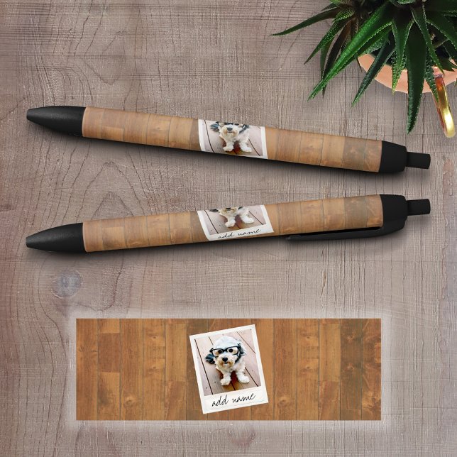 Caneta Preta Madeira Rústica com Foto Quadrada (Custom Pen - Personalize this writing pen with photos, your name, monogram or other text)