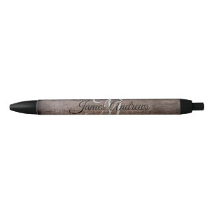Caneta Preta Madeira Rústica Moderna Monogramada