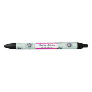 Caneta Preta Mandalas Florais Rosa Turquesa Moderna com Rabisco
