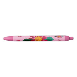 Caneta Preta Margarida Vermelha