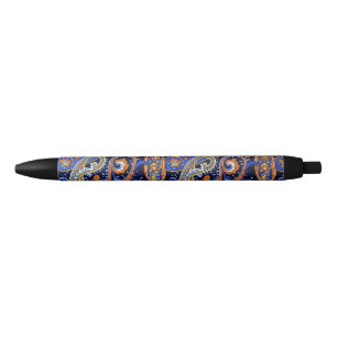 Caneta Preta Marinha Vibrante e Laranja Padrão Boêmio Paisley