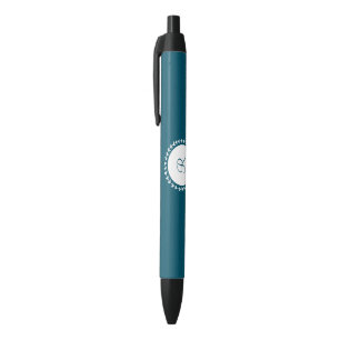 Caneta Preta Marinho de Monograma Moderno Azul