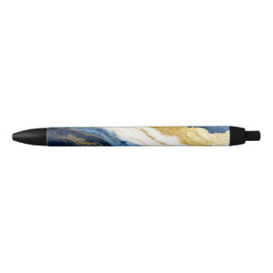 Caneta Preta Marinho Luxurioso Azul e Dourado Mármaco Folha