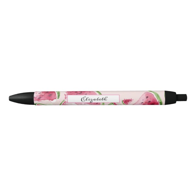 Caneta Preta Melancia Rosa em Aquarela Fofa (Frente)