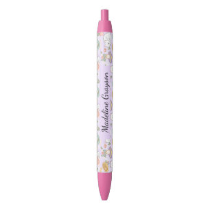 Caneta Preta Menina Xadrez Literária Roxa Fofa