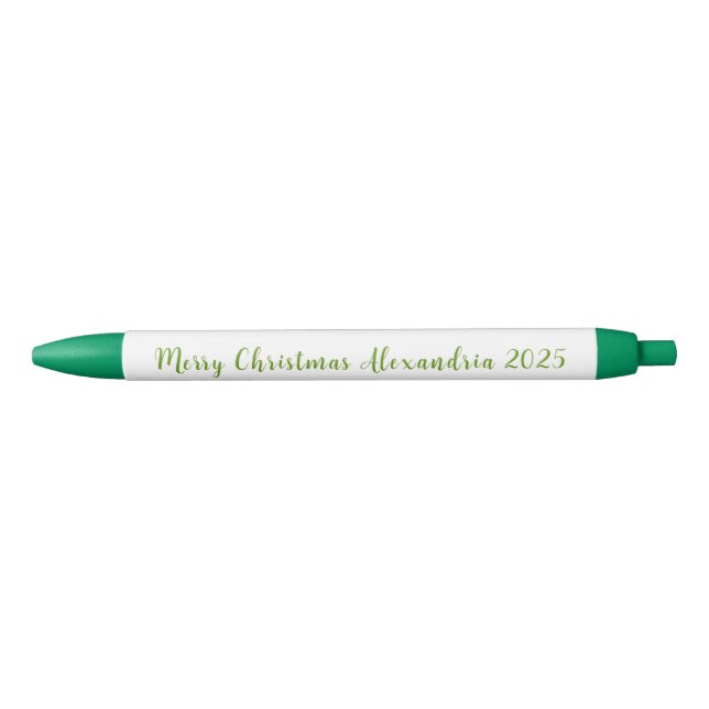 Caneta Preta Merry Christmas Name 2025 in Green (Frente)