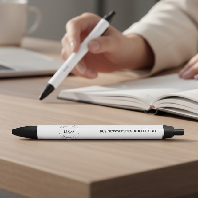 Caneta Preta Minimal Customizable logo website simple business (Custom logo and website on pens.)