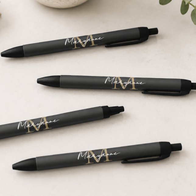 Caneta Preta Modern Monogram Black Gold (Criador carregado)