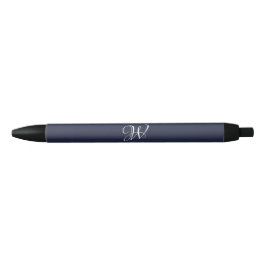 Caneta Preta Monograma Azul-Marinho Elegante Personalizado Inic