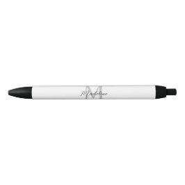 Caneta Preta Monograma Branco de Script Minimalista Simples