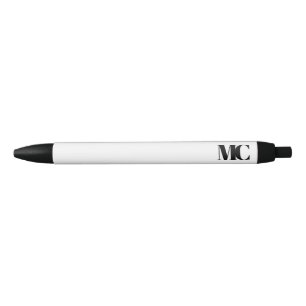 Caneta Preta Monograma Branco Preto Monogramado Elegante Modern