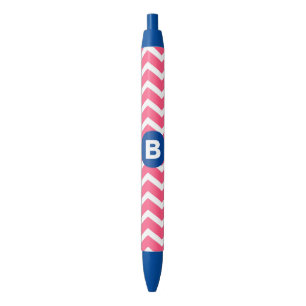 Caneta Preta Monograma com Padrão Chevron em Rosa Vibrante e Br