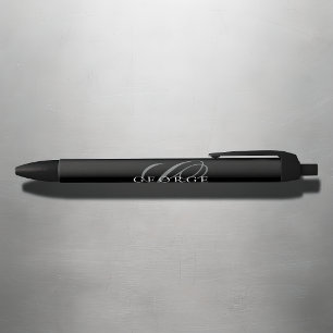 Caneta Preta Monograma da Cinza Negra Moderna