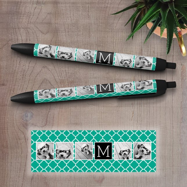 Caneta Preta Monograma da Colagem de Fotografias Emerald & Blac (Personalized Writing Pens)