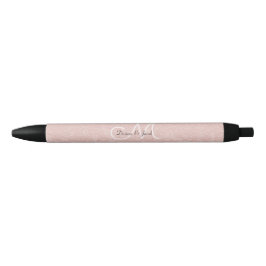 Caneta Preta Monograma de Casamento Cor-de-Rosa Esmagada Elegan