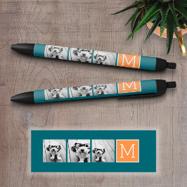 Caneta Preta Monograma de Colagem de Fotos do Instagram Laranja