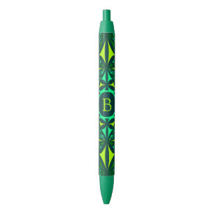 Caneta Preta Monograma de Kaleidoscópio Ornado Verde Esmeralda