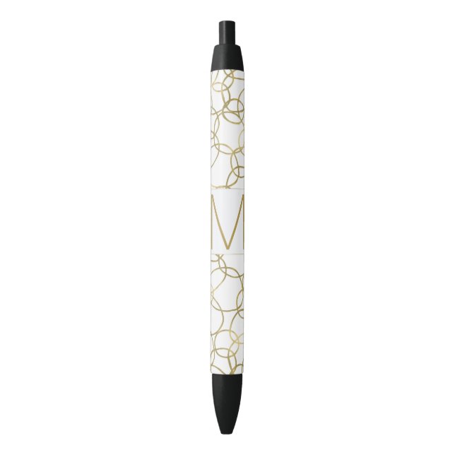 Caneta Preta Monograma de Na moda de Glama Dourado Branco (Frente Vertical)