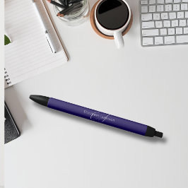 Caneta Preta monograma de nome azul e branco