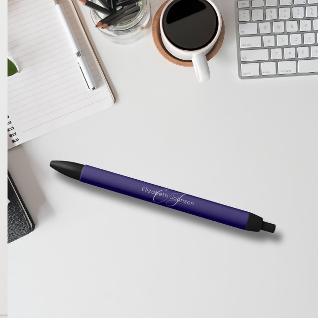 Caneta Preta monograma de nome azul e branco (Criador carregado)