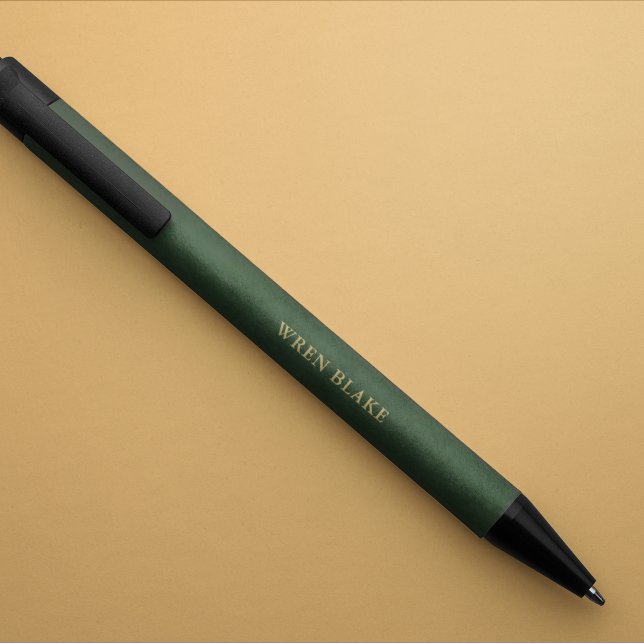 Caneta Preta Monograma de Nome em Script Elegante Verde Escuro  (Criador carregado)
