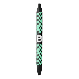 Caneta Preta Monograma de padrão Chevron moderno em verde menta