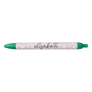 Caneta Preta Monograma de Pele-Pia-Rosa-Chic