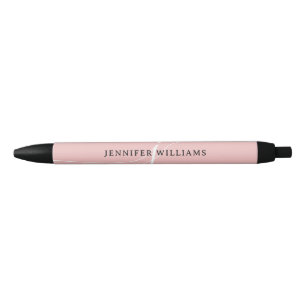 Caneta Preta Monograma de Script Cor-de-Rosa Blush Simples Eleg