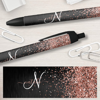 Caneta Preta Monograma do Sparkle preto com brilho Dourado com 