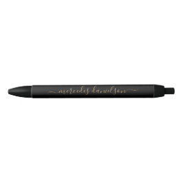 Caneta Preta Monograma Floral Chic Preto e Dourado em Letra de 