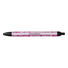 Caneta Preta Monograma floral cor-de-rosa magenta de jouy